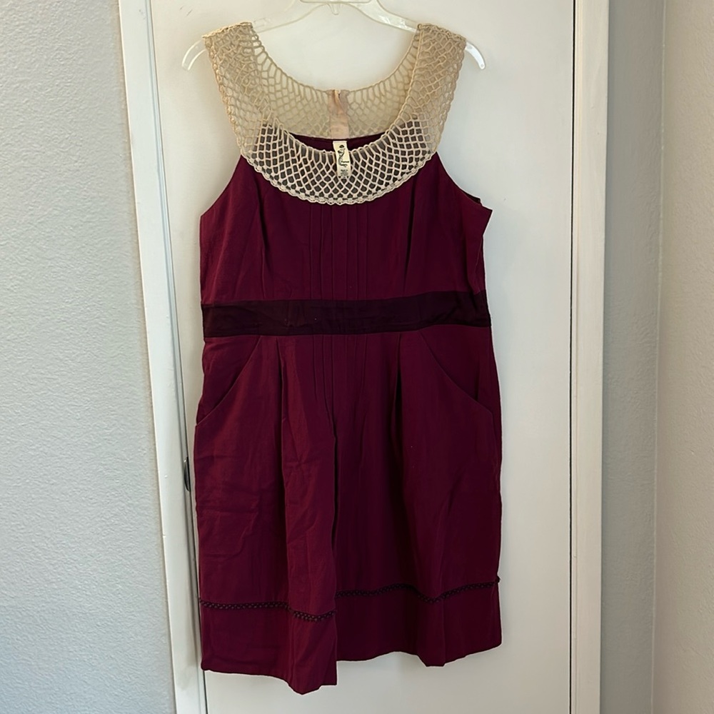 Maroon dress with lacy collar from Anthropologie